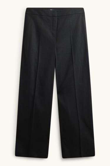 Femei - Pantaloni de stofă - talie înaltă - wide leg - amestec de in - negru