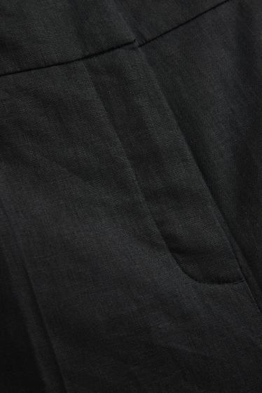 Femei - Pantaloni de stofă - talie înaltă - wide leg - amestec de in - negru