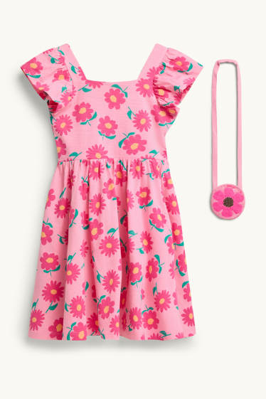 Kinder Mädchen - Blume - Set - Kleid und Tasche - 2 teilig - pink