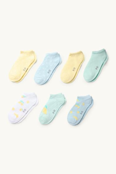 Kinder Mädchen - Multipack 7er - Zitrone - Sneakersocken mit Motiv - hellblau