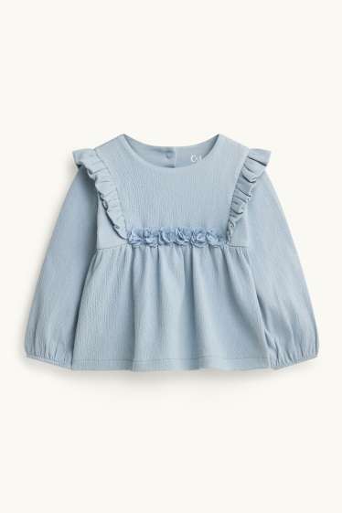 Baby Mädchen - Blümchen - Baby-Langarmshirt - hellblau