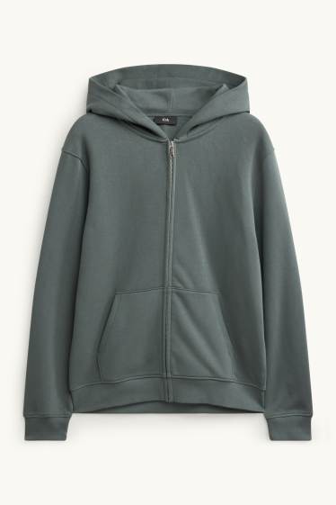 Hommes - Sweat zippé en molleton avec capuche - vert