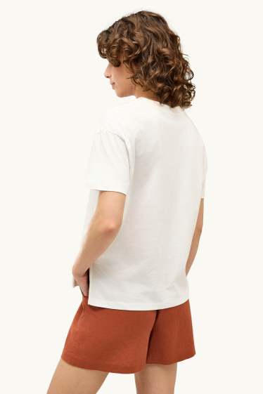 Femmes - T-shirt - relaxed fit - effet brillant - blanc