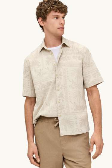 Men - Shirt - relaxed fit - lapel collar - patterned - beige