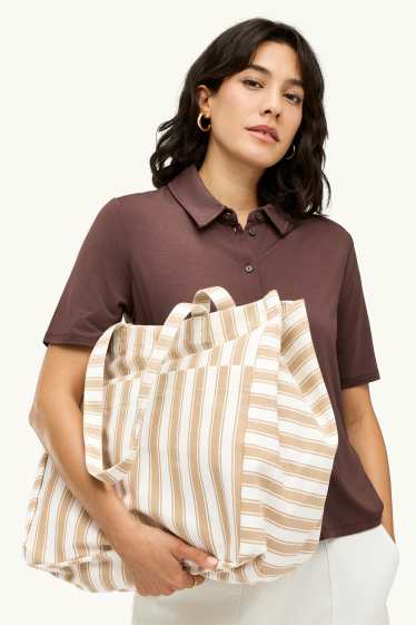 Damen - Großer Shopper - gestreift - beige