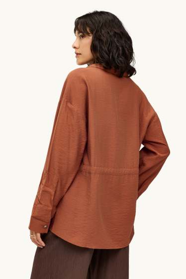 Donna - Blusa di lino con nodo e scollo a V - ruggine
