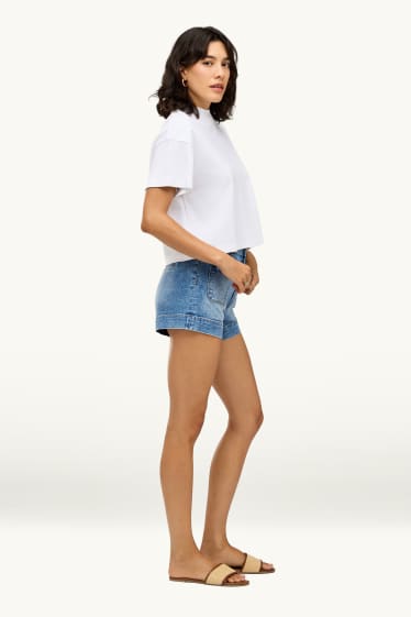 Women - Denim shorts - low-rise waist - LYCRA® - blue denim