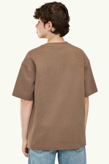 Kinder Buben - Kurzarmshirt - strukturiert - braun