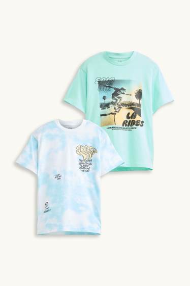 Enfants garçons - Lot de 2 - Skate - T-shirt - turquoise