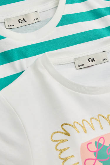 Kinder Mädchen - Multipack 2er - Erdbeere - Kurzarmshirt - Glanz-Effekt - weiß / grün