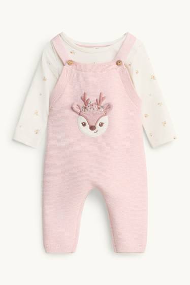 Baby Mädchen - Rentier und Blümchen - Baby-Outfit - 2 teilig - rosa
