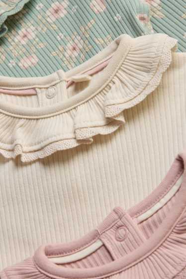Bébés filles - Lot de 3 - petites fleurs - body bébé - finition côtelée - rose