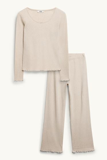 Women - Pyjamas - textured - creme