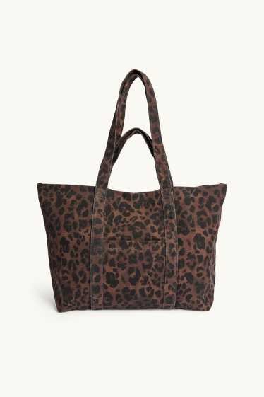 Women - Large shopper - leopard print - dark brown