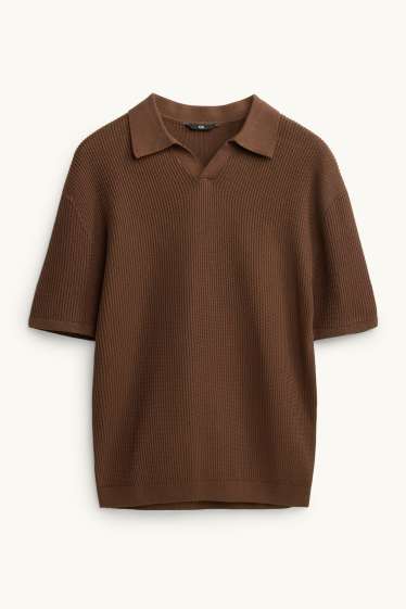 Herren - Strick-Poloshirt - gerippt - braun