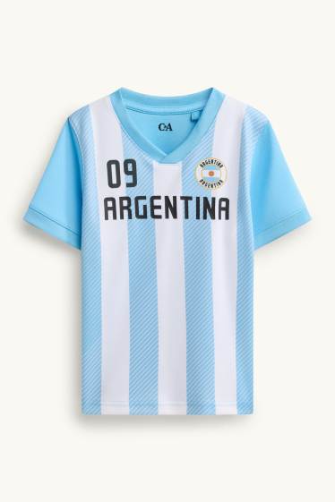 Kinder Buben - Argentinien - Kurzarmshirt - gestreift - weiß / hellblau