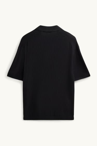 Herren - Strick-Poloshirt - gerippt - schwarz