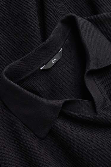 Herren - Strick-Poloshirt - gerippt - schwarz