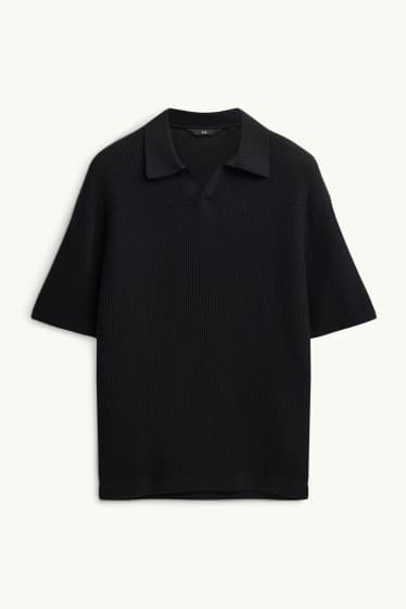 Herren - Strick-Poloshirt - gerippt - schwarz