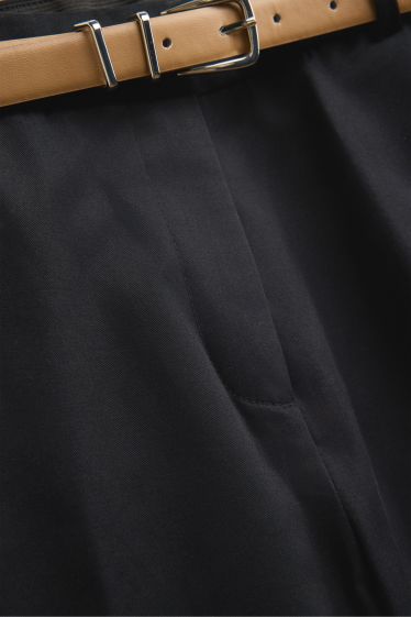 Women - Cloth trousers with belt - mid-rise waist - tapered fit - black
