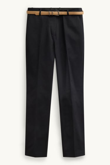 Women - Cloth trousers with belt - mid-rise waist - tapered fit - black