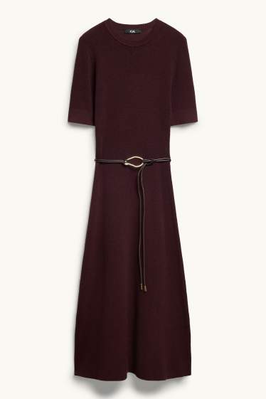 Femmes - Robe de maille avec ceinture - straight fit - marron foncé