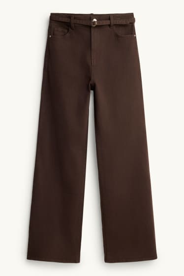 Femei - Wide leg jeans cu curea - talie înaltă - maro închis