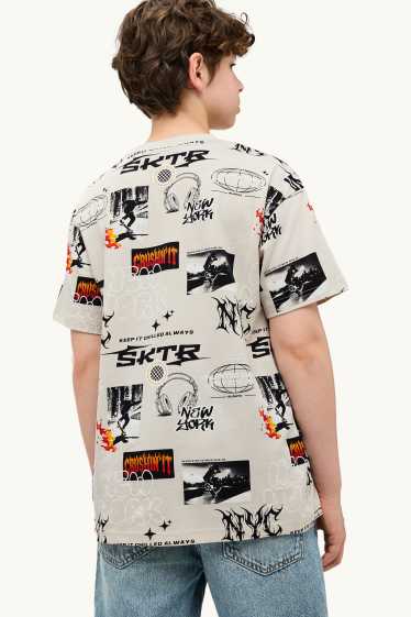 Enfants garçons - Skateur et écouteurs - T-shirt - crème
