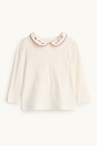 Bébés filles - Petites fleurs - haut à manches longues bébé en pointelle - crème