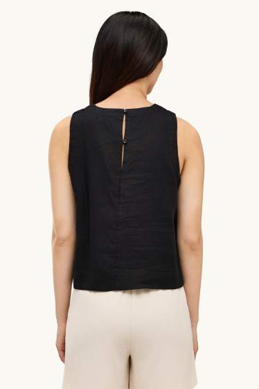 Dames - Linnen blouse - zwart