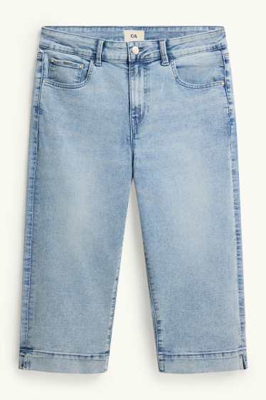 Dámské - Capri džíny s páskem- mid waist - slim fit - džíny - světle modré