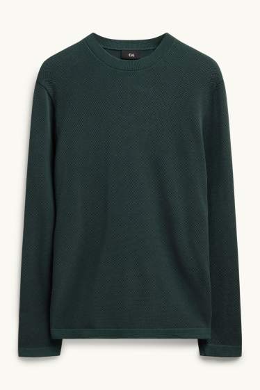 Men - Jumper - textured - dark green