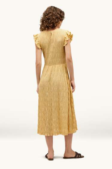 Damen - Fit & Flare Kleid - strukturiert - hellgelb
