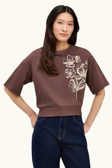 Donna - Felpa - a fiori - marrone
