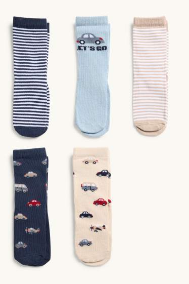 Baby Boys - Multipack of 5 - car and aeroplane - baby socks - blue