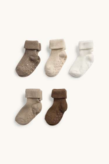 Neonate - Confezione da 5 - calze antiscivolo per neonati - a coste - beige
