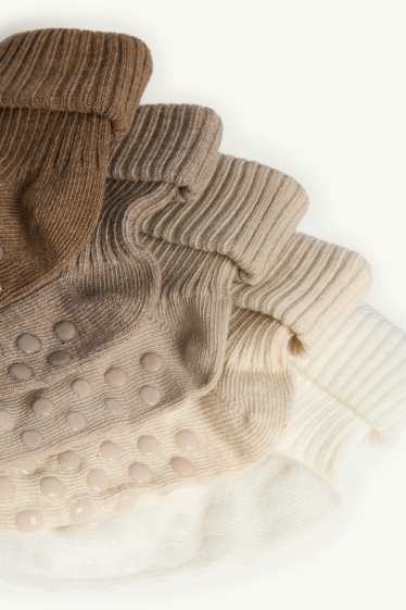 Neonate - Confezione da 5 - calze antiscivolo per neonati - a coste - beige