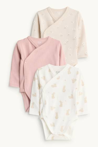 Baby Girls - Floral - wrapover baby bodysuit - rose / beige