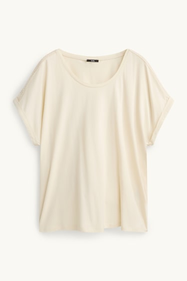 Dames - T-shirt - crèmekleurig