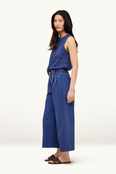 Damen - Crop Stoffhose mit Gürtel - High Waist - Wide Leg - blau