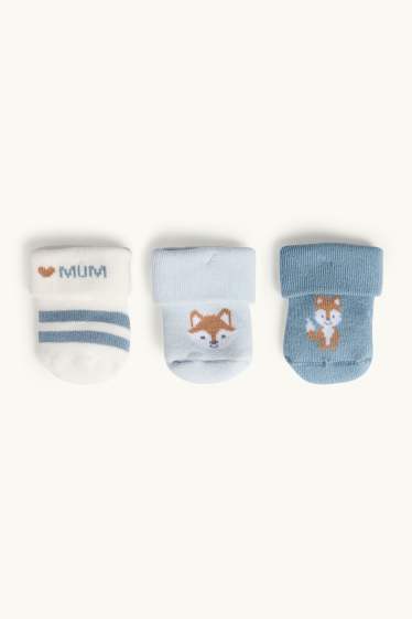 Baby: jongens - Set van 3 paar - vos - newbornsokken met motief - blauw