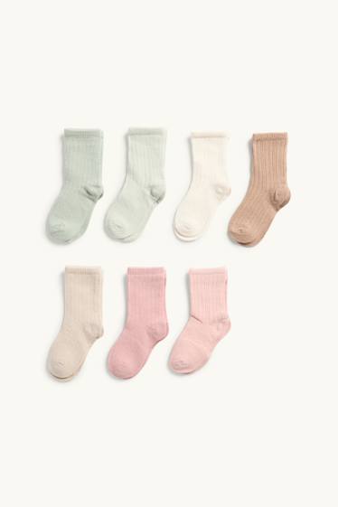 Baby: meisjes - Set van 7 paar - babysokken - met structuur - roze