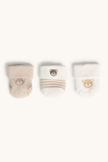 Unisex - Multipack 3er - Bärchen - Erstlings-Socken mit Motiv - cremefarben