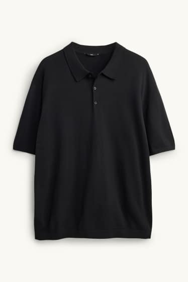Herren - Strick-Poloshirt - Regular Fit - schwarz