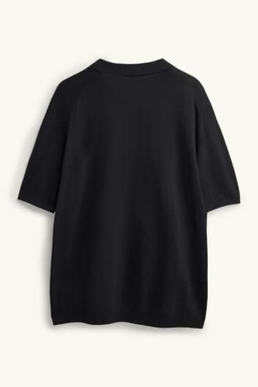 Herren - Strick-Poloshirt - Regular Fit - schwarz