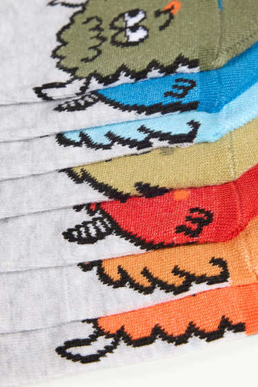 Enfants garçons - Lot de 7 paires - Monstre - chaussettes à motif - gris clair