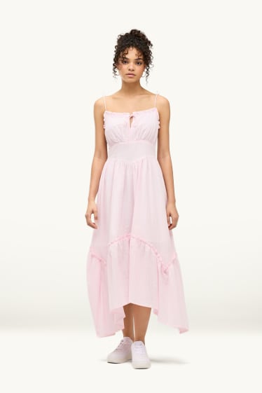 Damen - Fit & Flare Kleid - gestreift - rosa