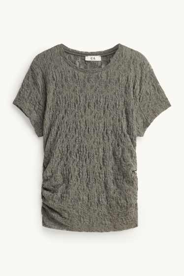 Dona - Samarreta de mànigues curtes - slim fit - de malla - caqui