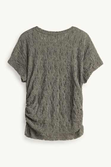 Dona - Samarreta de mànigues curtes - slim fit - de malla - caqui