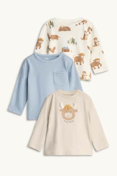 Baby: jongens - Set van 3 - stier en bos - babylongsleeve - beige